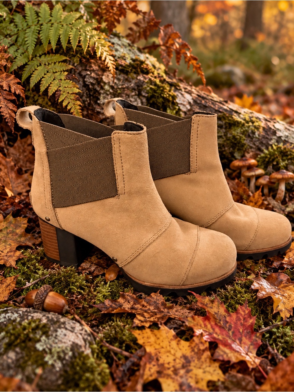 Sorel Addington Chelsea Suede Ankle Boots Tan Beige Size 6 Block Heel